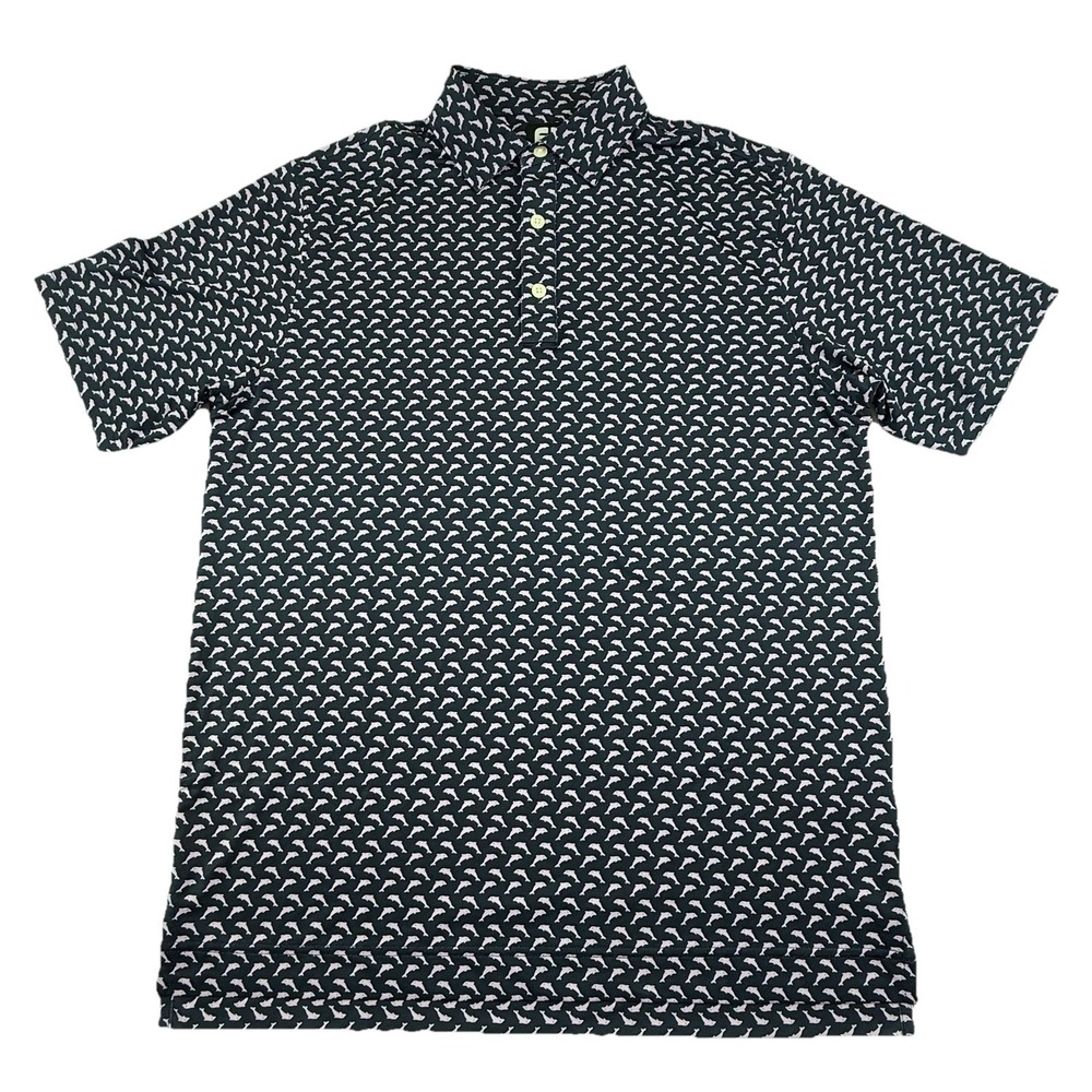 FootJoy FJ Golf Polo Blue Purple Leaping Dolphins AOP Mens Medium Short Sleeve